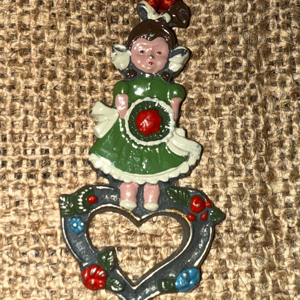 Vintage Kunn Zion girl with heart Holiday Ornament